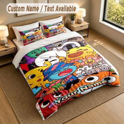 Benutzerdefinierte Name Text Bettwäsche 3-teiliges Set, Erstaunliche Welt von Gumball 1 Bettbezug 2 Kissenbezüge Weiche Bettwäsche Für Geschenk