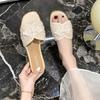 Fashion flat bottom niche design sense one-word drag large size popular women's shoes small fragrant cool slippers 2025 autumn and summer new