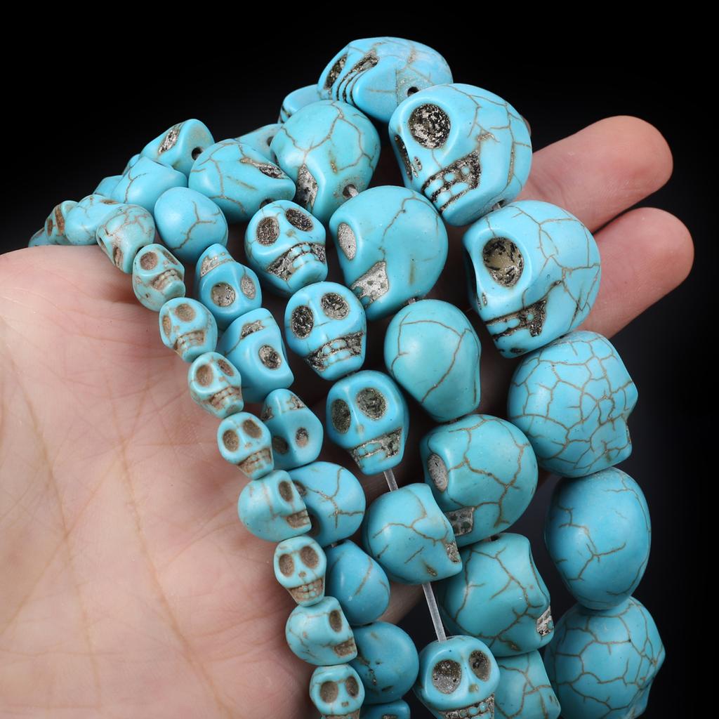 1 Streng Halloween Schedelkralen, Gotische Natuursteen Turkoois Kralen voor DIY Kettingen Armbanden Enkelbandjes Accessoires, Sieraden Maken Handwerk Kralen 38cm