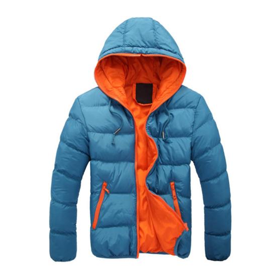 Autumn Winter Men Color Block Zipper Warm Cotton Coat Casual Hooded Down Jacket