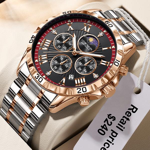 LOUIE JUELEN  45MM Men's Business Coin Alloy Case Wristwatch Pointer Simple Multi-Function Luminous Waterproof Quartz Watch