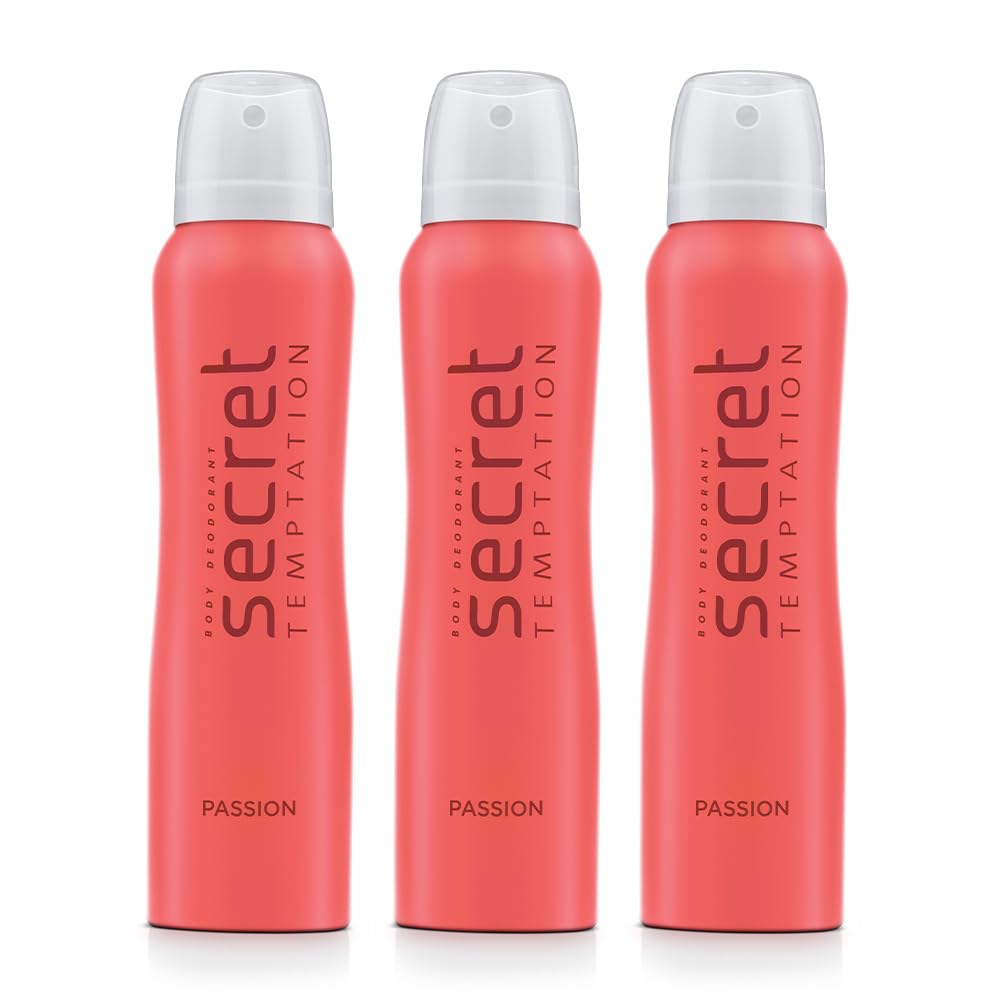 

Secret Temptation Passion Deodorant For Women Pack Of 3 160 ml Each Long Lasting Fruity Floral Body Spray With Woody Musk Base