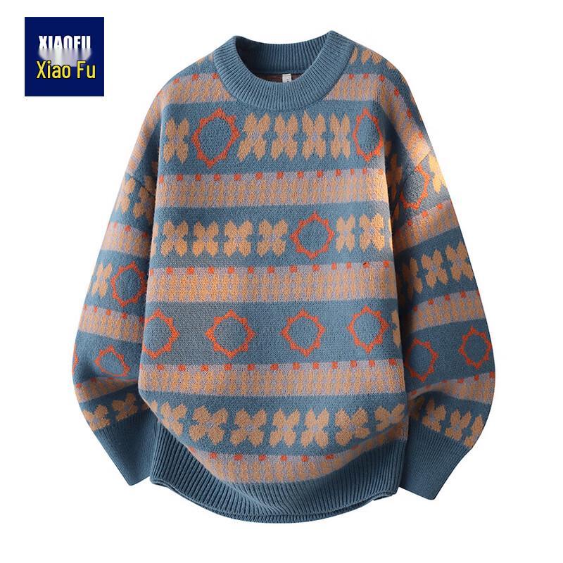

Мужской зимний этнический жаккардовый свитер с круглым вырезом M