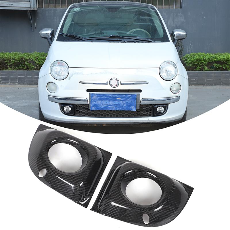 ABS Carbon Fiber/Bright Silver Car Front Fog Lamp Decorative Frame Cover For Fiat 500 2011-2015 Car Modification Accessories