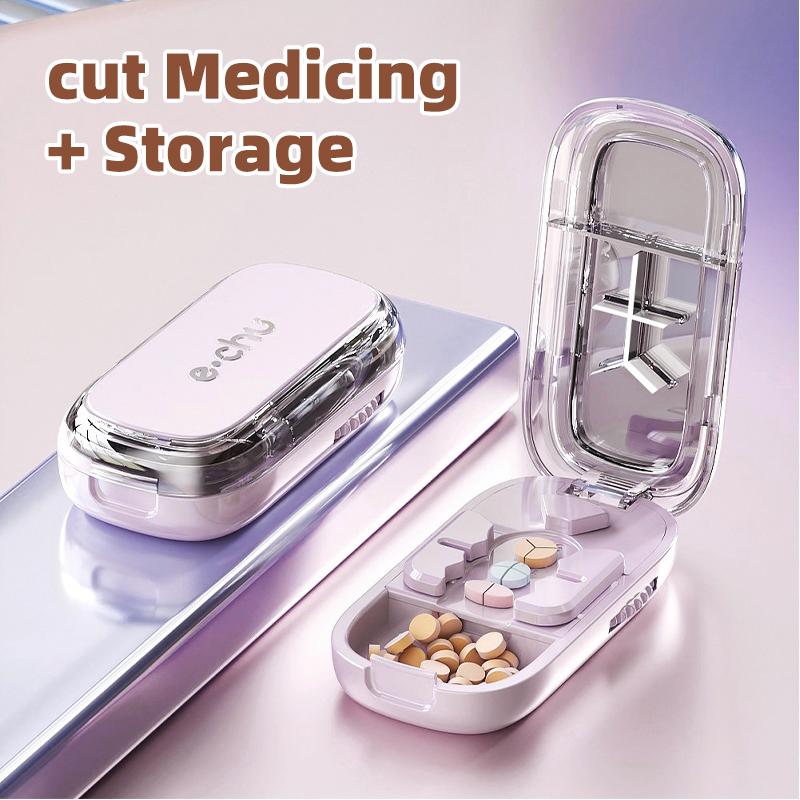 3 Blades Pill Cutter with Pill Storage for Multiple Sizes Safety Blade Guard Sliding Adjust The Size Portable Pill Splitter