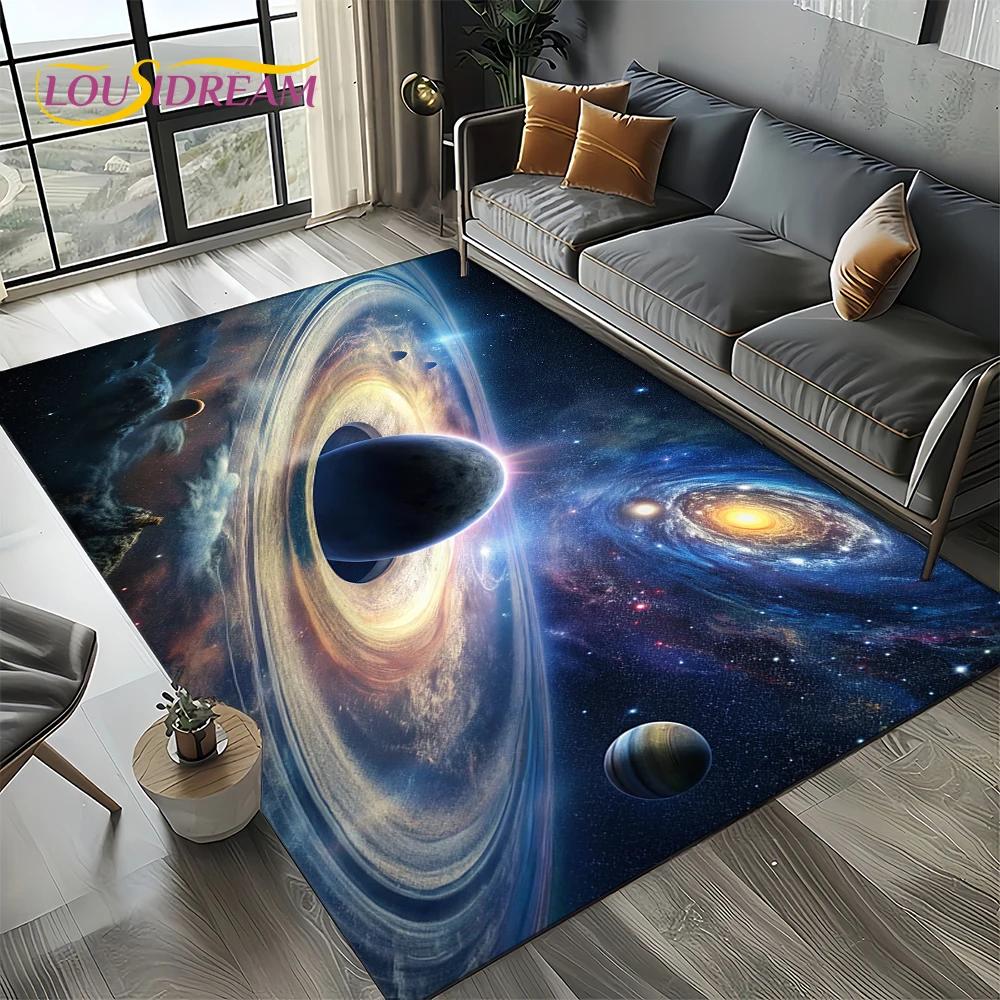 Universe Space Stars Black Hole Galaxy Earth Milky Way Carpet Rug for Living Room Bedroom Sofa Decoration,Non-slip Floor Mat