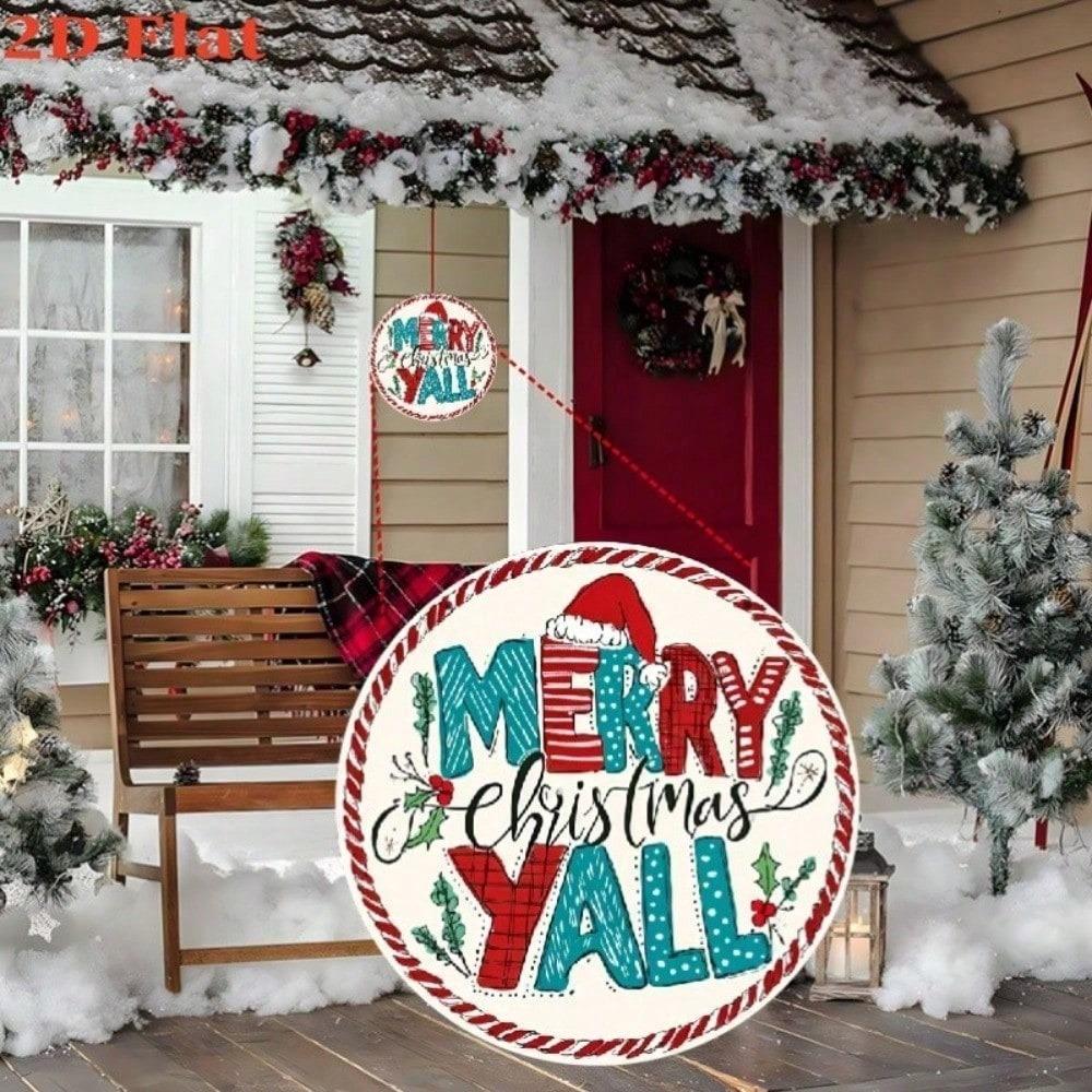 Vintage Metal Tin Sign 8x8 Inch Round Wall Art Retro Merry Christmas Decoration for Home Kitchen Party Hanging