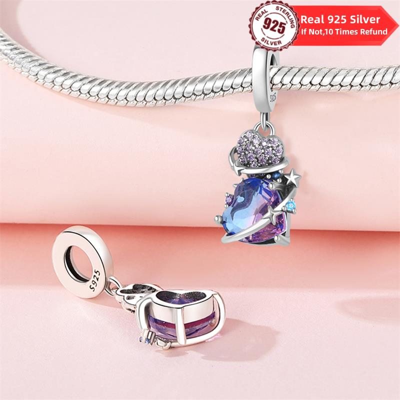 New Copper Jewelry For Women Pendant Lotus Love Planet Plant Plata Beads Original Charms Bracelet Diy Women Gifts