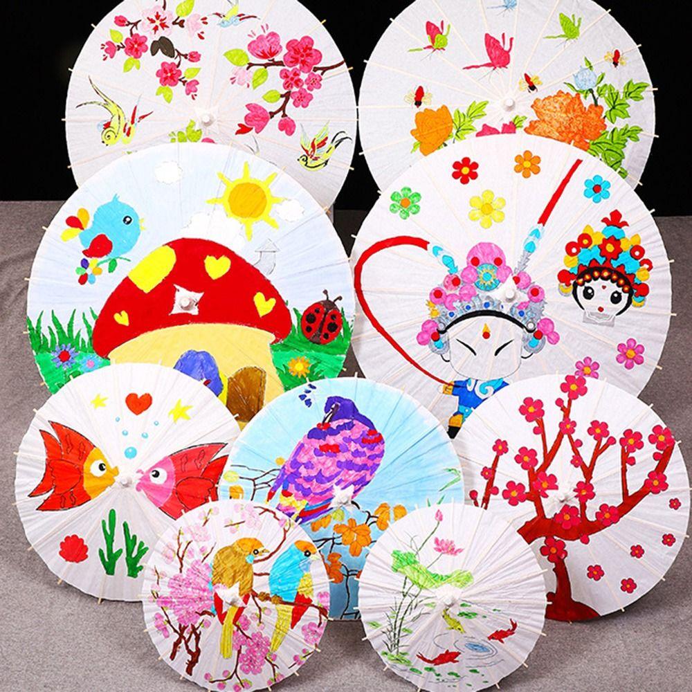 Vintage Blank Paper Umbrella DIY Chinese Umbrella Wood Drawing Umbrella  Wedding Party Favors