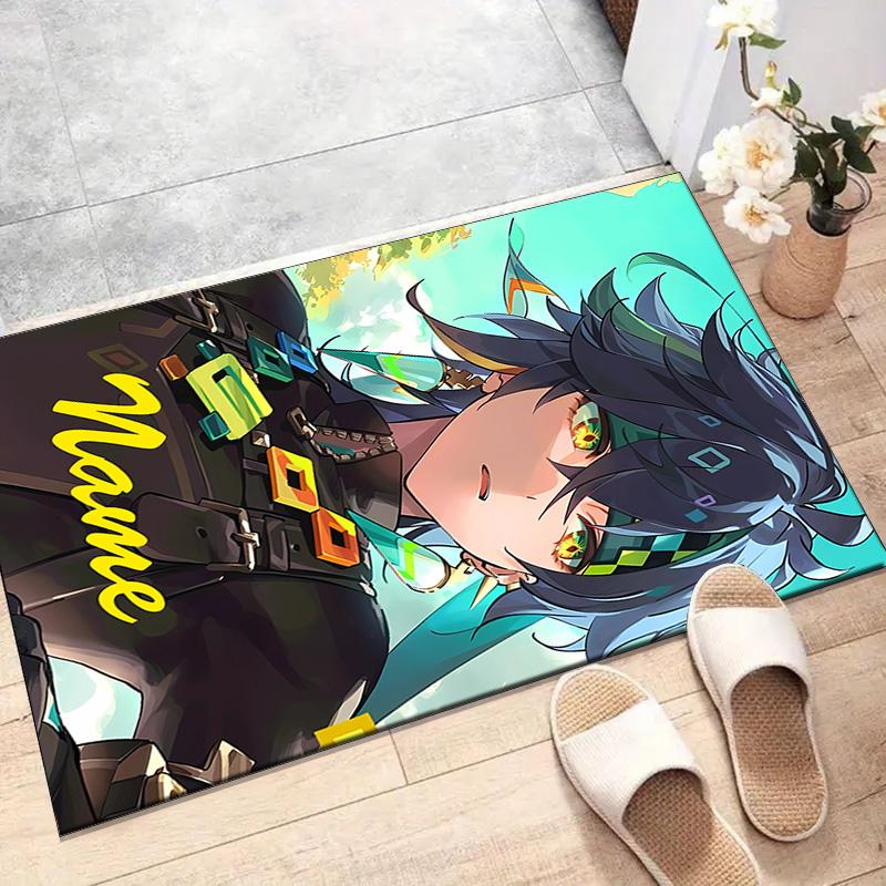 Custom Genshin Impact Mat Personalized Name, Polyester Washable Indoor Entryway Rug, Gift for Christmas, Easter, Thanksgiving Day