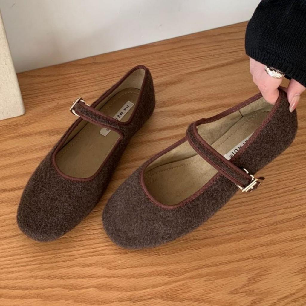 Jiayuanxi Women's Fleece-Lined Round Toe Mary Jane Flats for Autumn/Winter