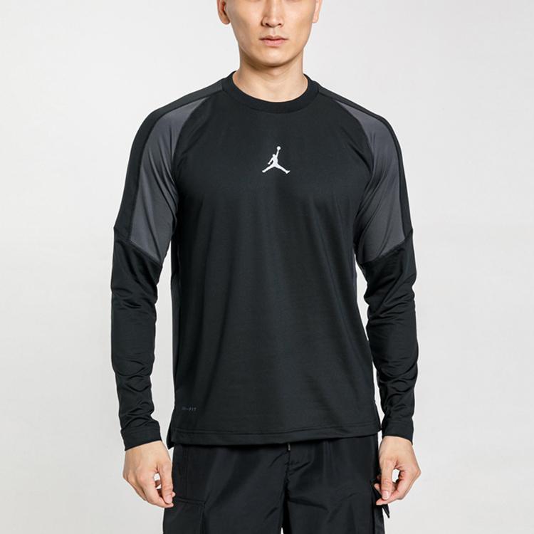 Air Jordan Dri-FIT Colorblock Quick-Dry Crew Neck Long Sleeve T-Shirt Men Tops Black CV2352-010