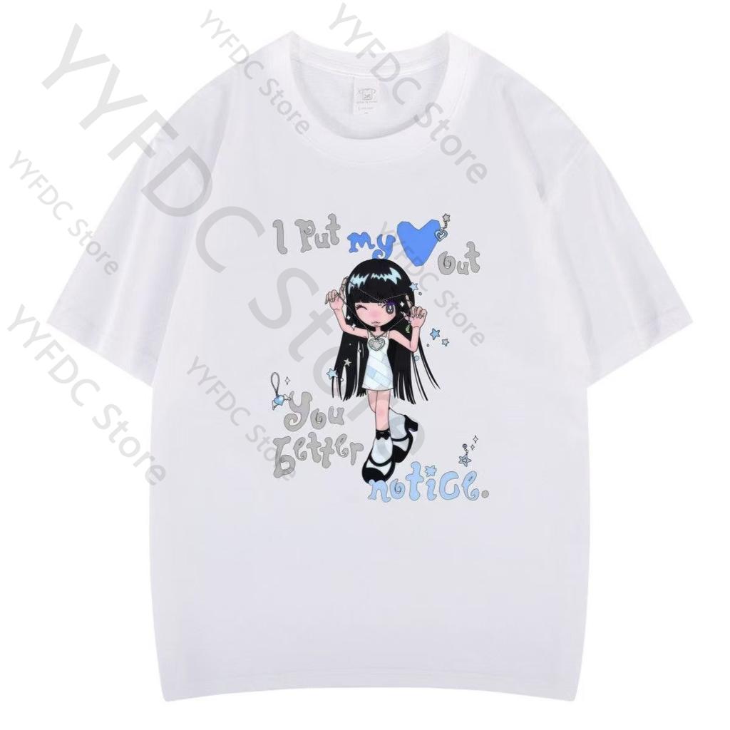 Hearts2Hearts T-Shirt Kpop Mode H2H Cartoon Print T-Shirt Damen Unisex Sommer Hohe Qualität Baumwolle Kurzarm T-Shirts Für Fans