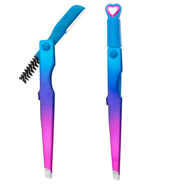 3 In 1 Eyebrow Clip Eyebrow Trimmering with Brush Multifunctional Stainless Steel Colorful Eyelash Tweezers Beauty Makeup Tools