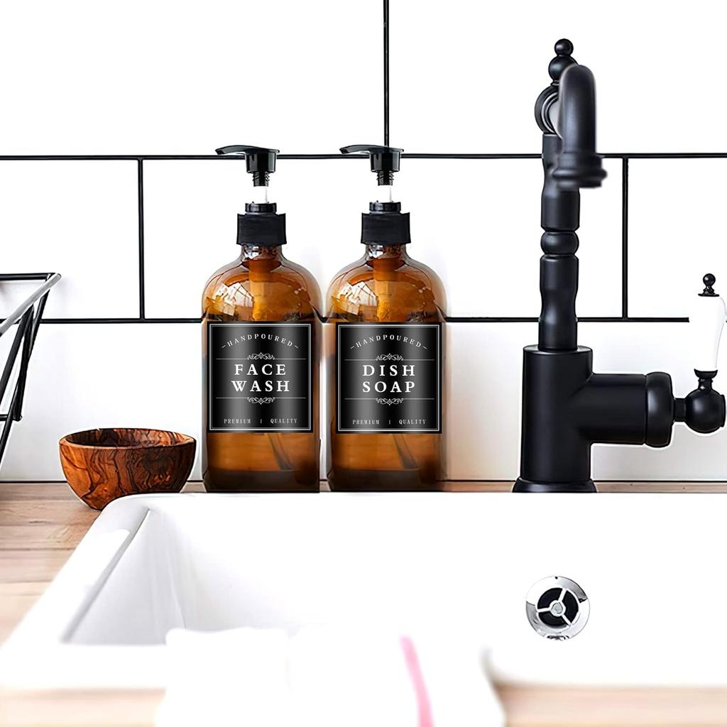 White Waterproof Soap Labels for Plastic/Glass Bottles, Bathroom/Kitchen Hand Soap Dispenser Label Stickers, Removable Cleaning Bottle Labels for