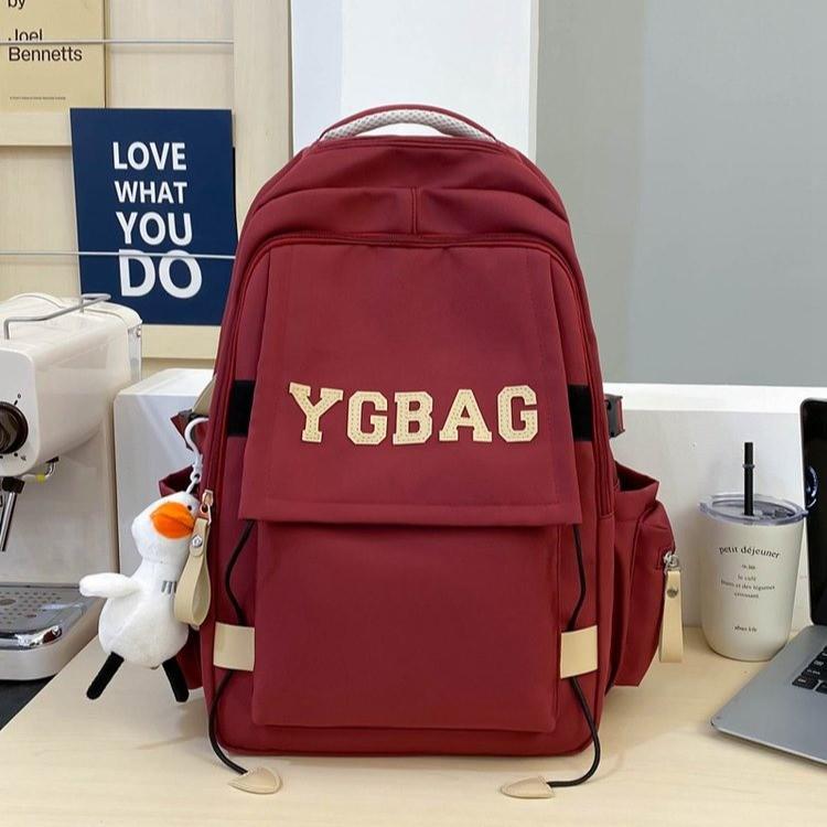 

Stylish Color Block Backpack for High School & College - Large Capacity вина червоного кольору