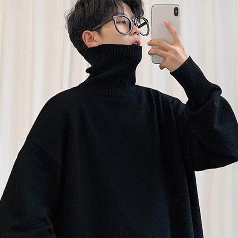 

Мужской свитер с высоким воротом в корейском стиле: Модная полувязаная нижняя рубашка осень/зима 2022 года M чёрный