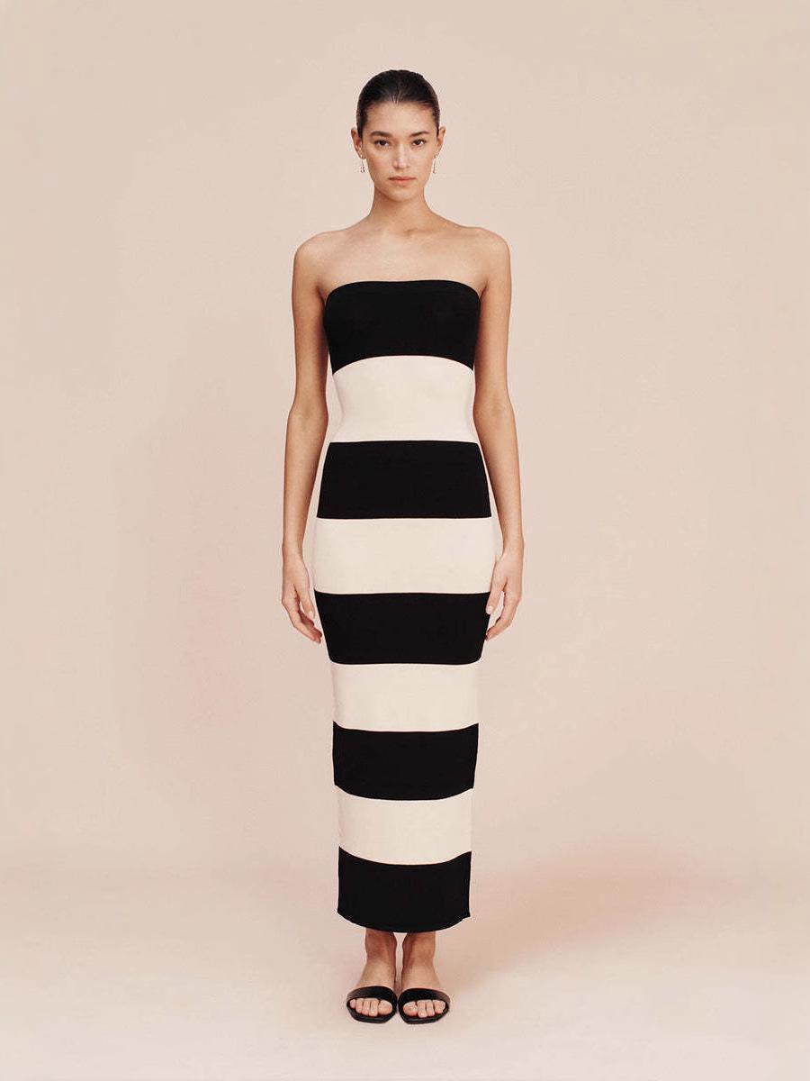 Black & White Strapless Striped Knit Dress - Women s Resort Style 2026 Small