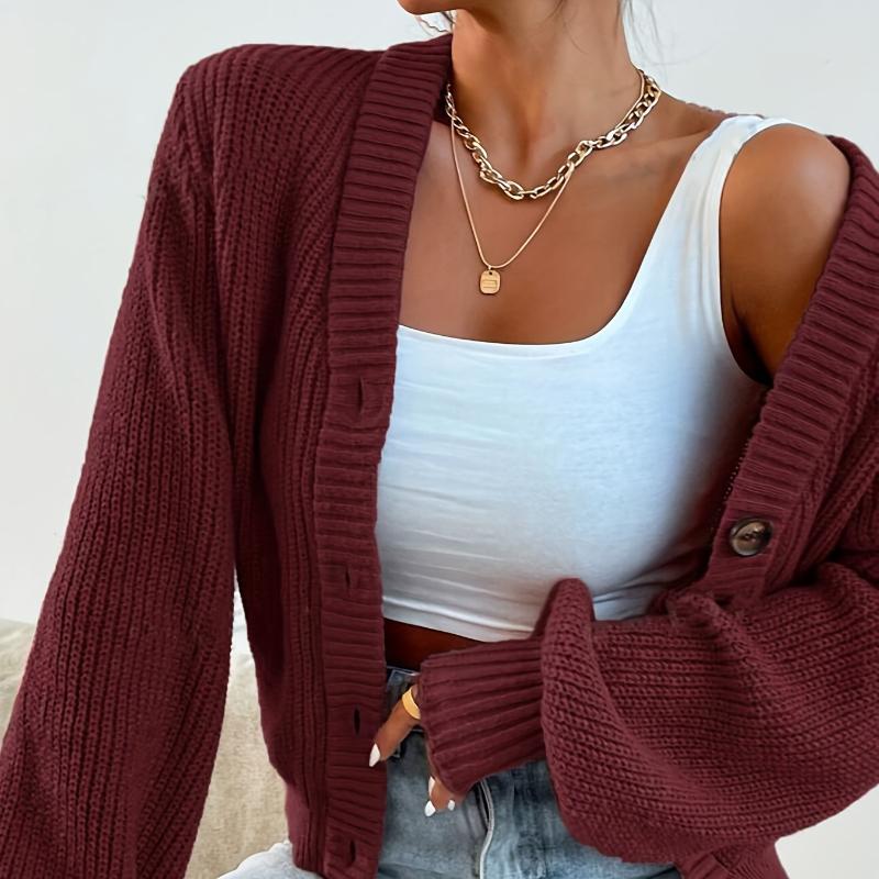 Elegant Women's Knitted Cardigan Sweater Jacket - Plain Color, Front Button, Autonomous Pattern - Spring and Autumn
