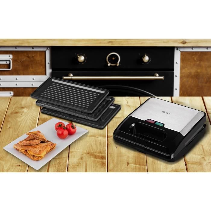 Grille-sandwich 3en1 - ECG - S 3173 - Plaques interchangeables - Acier inoxydable - 750 W
