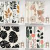 1Pc Simple Style Leaves Print Polyester Shower Curtain Bathroom Decoration Curtain,Hanging Curtain With Hooks Machine Washable