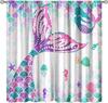 Mermaid Princess Curtains for Girls Room, Rainbow Ocean Theme Drapes with Blue Tail Design, Kids Bedroom Window Treatments