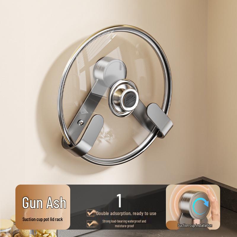 Wall-Mounted No-Drill Rotating Pot Lid and Cutting Board Storage Rack with Suction Cup.