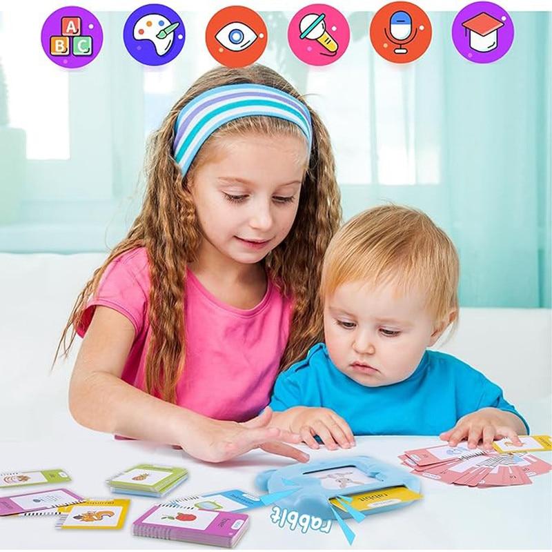 Montessori English Learning Toy for Kids, Word Learning Machine with 112 Flash Cards, Blue Educational Toy for Toddlers