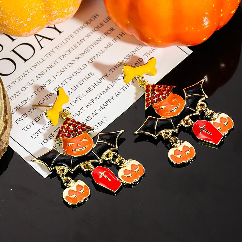 Halloween Cartoon Earrings: Pumpkin, Ghost & Bat Dangles for Women