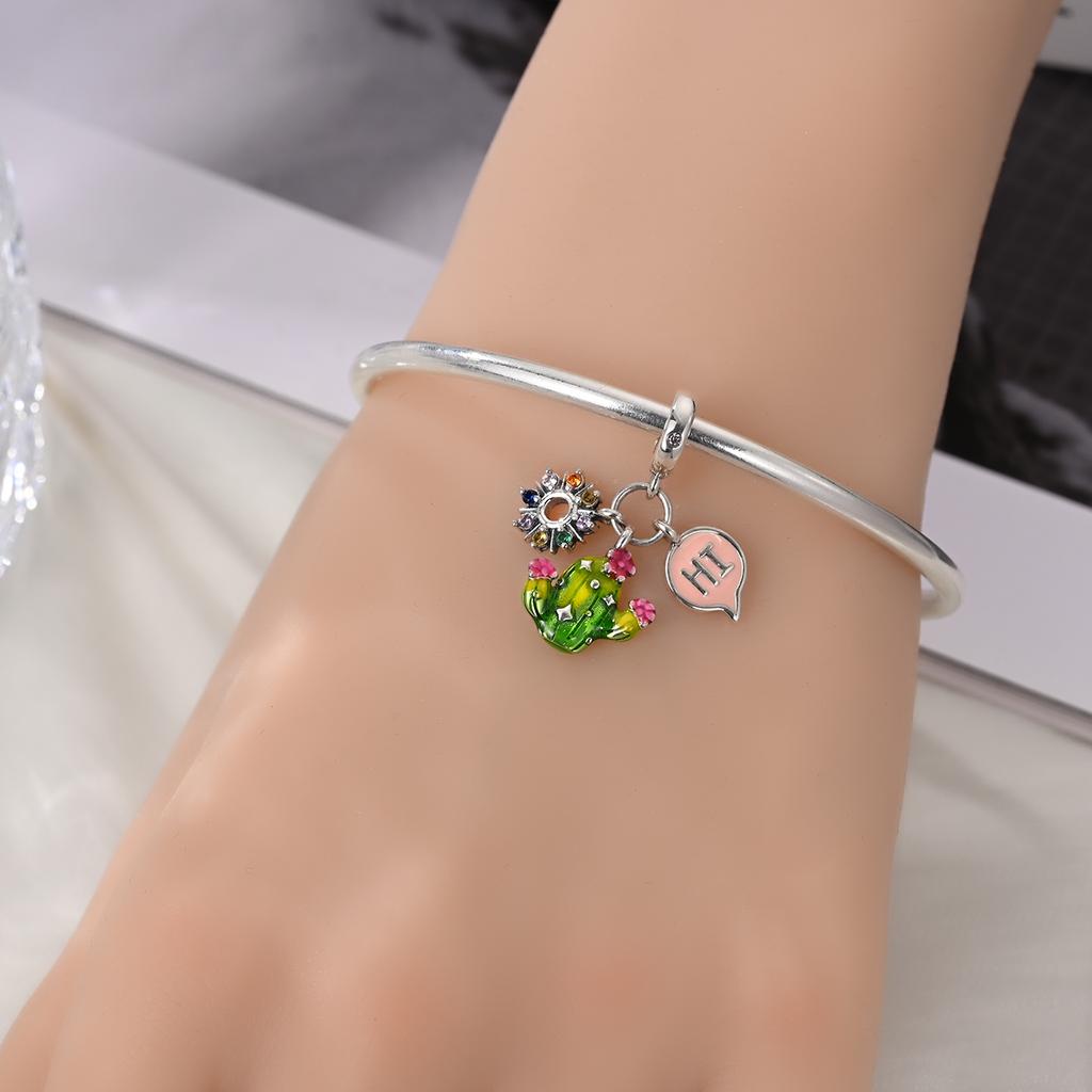 Charms Original Copper Cactus Plant Pendant Beads Fit Bracelet Diy Fine Gift Women Delicate Jewelry Accessory