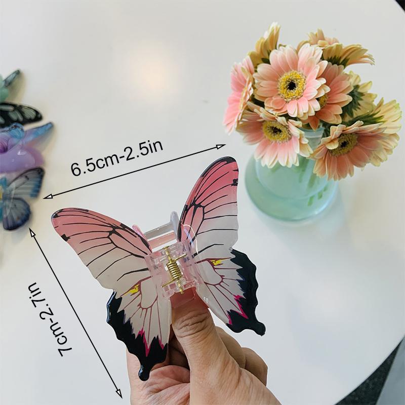 1pc Style Butterfly Acetate 3D Floral Shark Clip Women's Back Hairpin - Premium Shimmering Hair Accessory