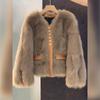Women Cruelty‑Free Faux Fur Short Coat Animal‑Friendly Cropped Jacket Long Sleeve V‑Neck Warm Elegant Winter Outerwear
