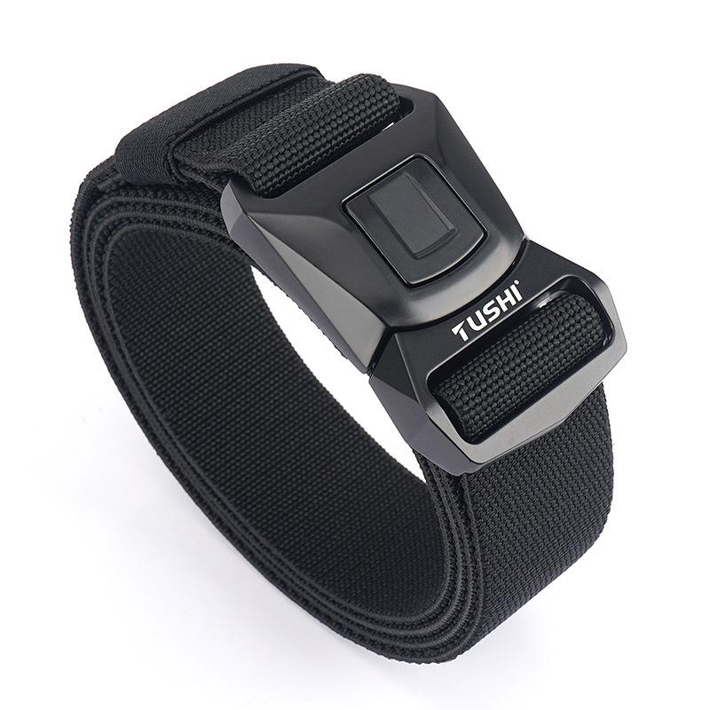 Men's Quick-Release Elastic Workwear Belt with Leather Trim