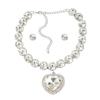 European & American Bridal Jewelry Set: Round Glass Diamond Earrings with Heart Pendant Necklace