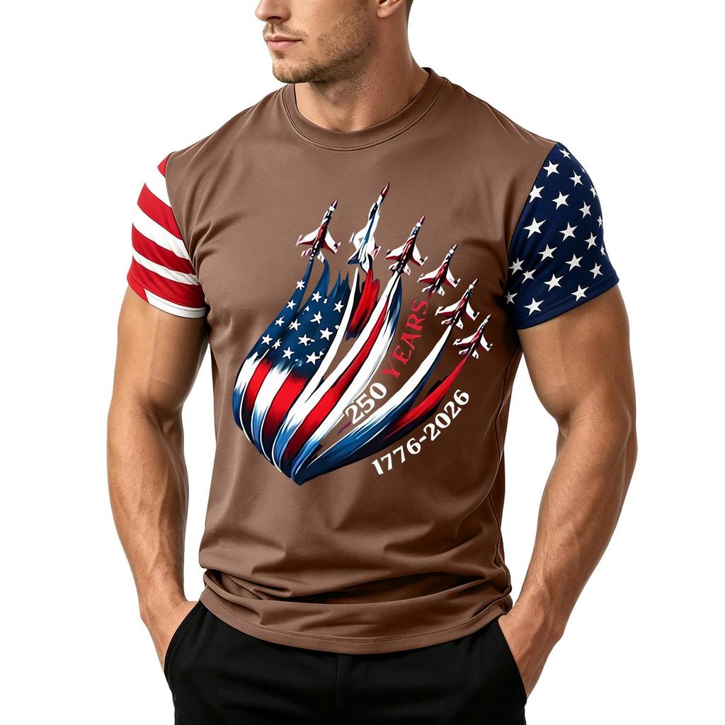 Men's Independence Day Flag Print Short Sleeve T-Shirt, Loose Casual Daily Summer Tops