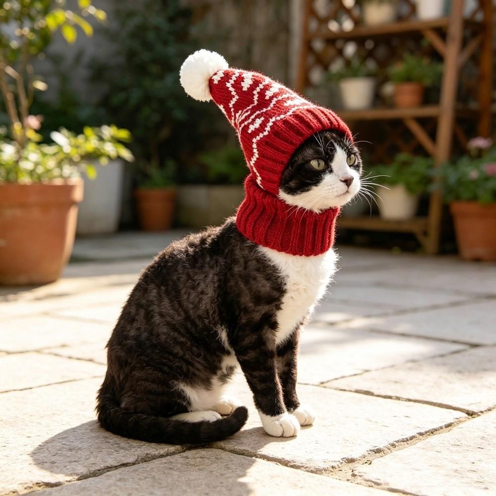 Red Pet Headwear Soft Cat Decorative Hat Christmas Pet Hat Christmas Dog Knitted Hat  Christmas