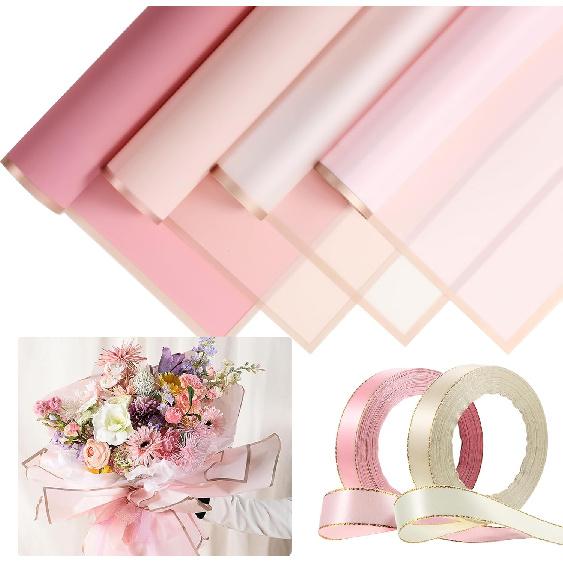 Tenare 20 Pcs Waterproof Floral Wrapping Paper Sheet Flower Bouquet Packaging Paper and Satin Ribbon for Wedding Birthday Party Class of 2025