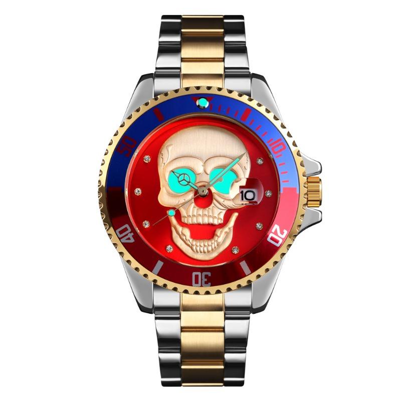 Hot-selling watch, fashionable rhinestone-encrusted skull, luminous men's waterproof quartz watch