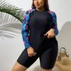 2024 Women's Plus Size Long-Sleeve Split Tankini Surf Swimsuit