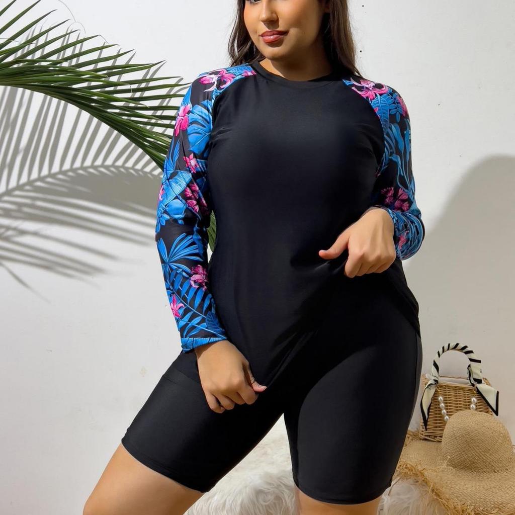 2024 Women's Plus Size Long-Sleeve Split Tankini Surf Swimsuit