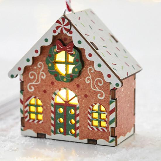 Christmas Gingerbread House Ornament Wooden Light Up Village House Christmas Tree Hanging Ornaments for Holiday Winter Home Party Tree Decor