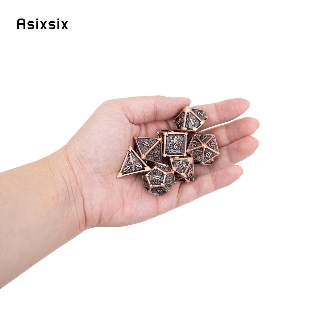 7 Pcs Black Copper Skull Metal Dice Solid Metal Polyhedral Dice Set Suitable for Role-Playing RPG Board Game Card Game