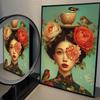 Nordic Bohemian Glasses Woman with Flowers Canvas Poster Bird Woman Portrait Wall Art Prints for Living Room Bedroom Home Decor