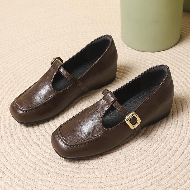 Fashion Mary Jane Retro Forest Style Casual Flat Shoes 2025 New Design Height Increased Women Shoes T-strap Daily Women Shoes