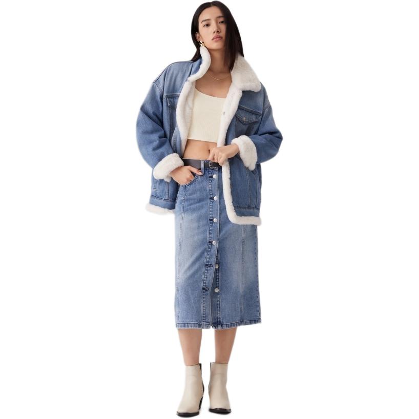 Levis Loose Commuter Denim Jacket With Fur Collar Women Jackets Medium-Blue 001CH-0001