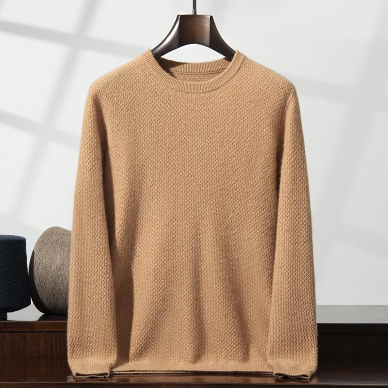 New cashmere round neck simple solid color honeycomb needle pullover loose middle-aged and young knitted sweater