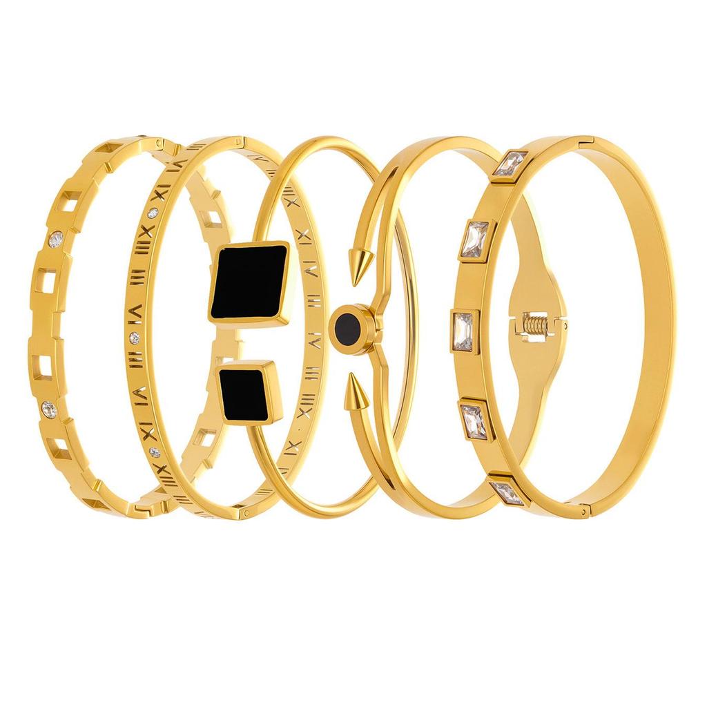 18K Gold-Plated Geometric Zirconia Stainless Steel Bracelet - Versatile, Elegant, Light Luxury Design