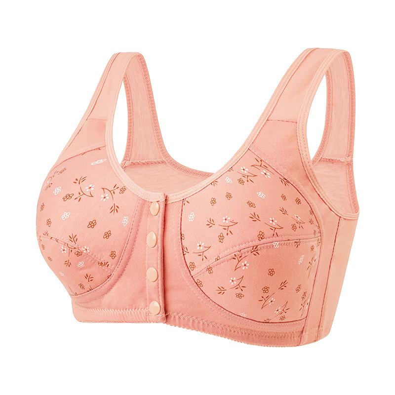Plus Size Floral Print Cotton Bra with Front Closure and Wide Comfort Straps