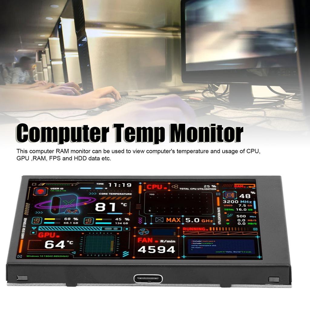 3.5in Computer Temp Monitor Dual USB Port IPS Mini Display CPU Data Monitor with Visual Theme Editor for GPU RAM HDD
