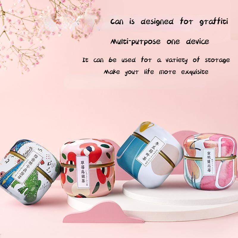 Portable Tea Box Universal Tea Storage Sealed Container Retro Pattern Printed Metal Jars Kitchen Organizer Cans Tins Candy Box 1pc